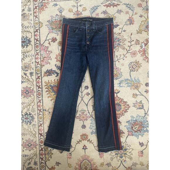 VERONICA BEARD Carolyn 10” Baby Boot Button Fly Jeans Indigo Red Stripe Size 25 - Picture 3 of 9